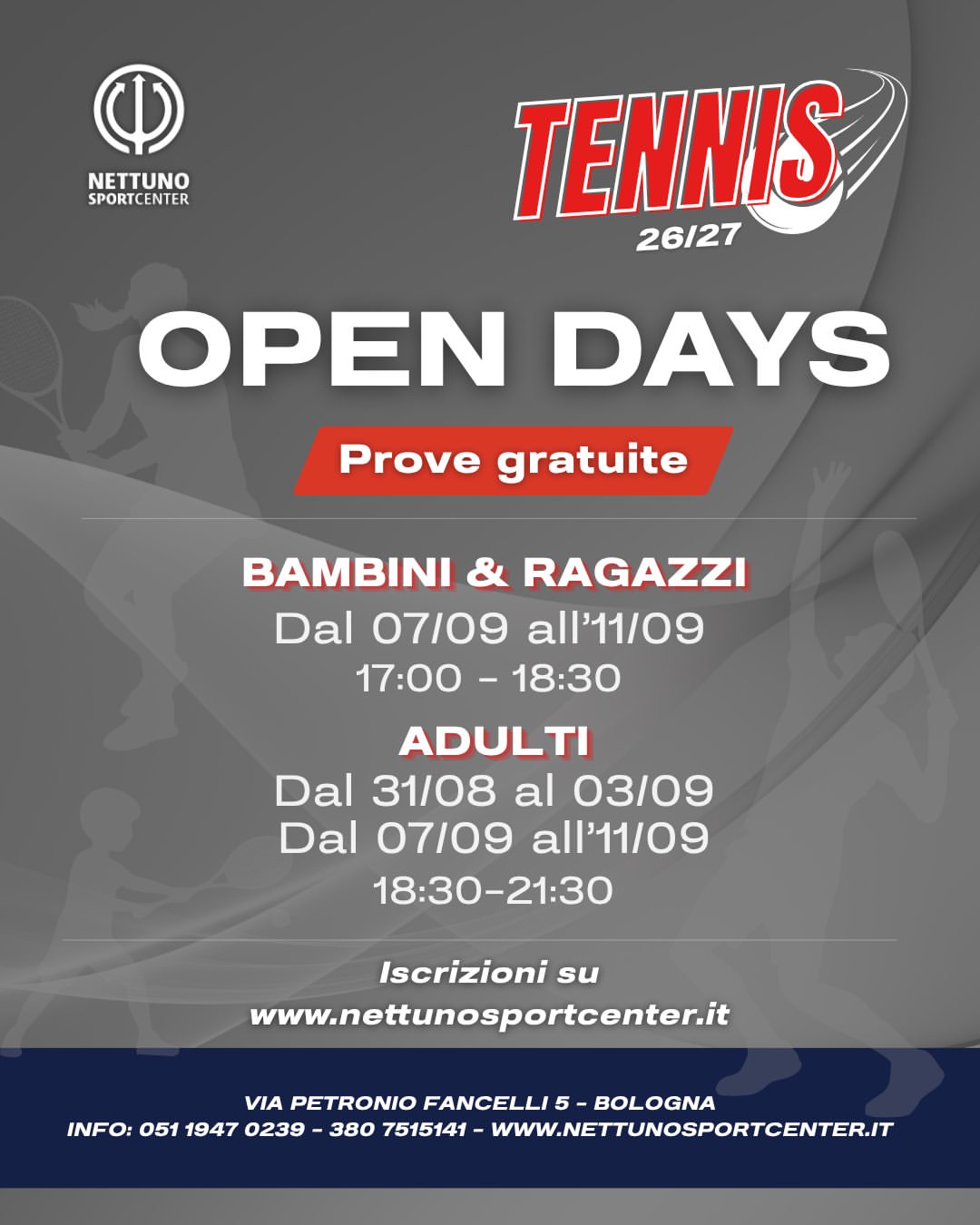 Open Days Tennis 2026/27 Nettuno Sport Center