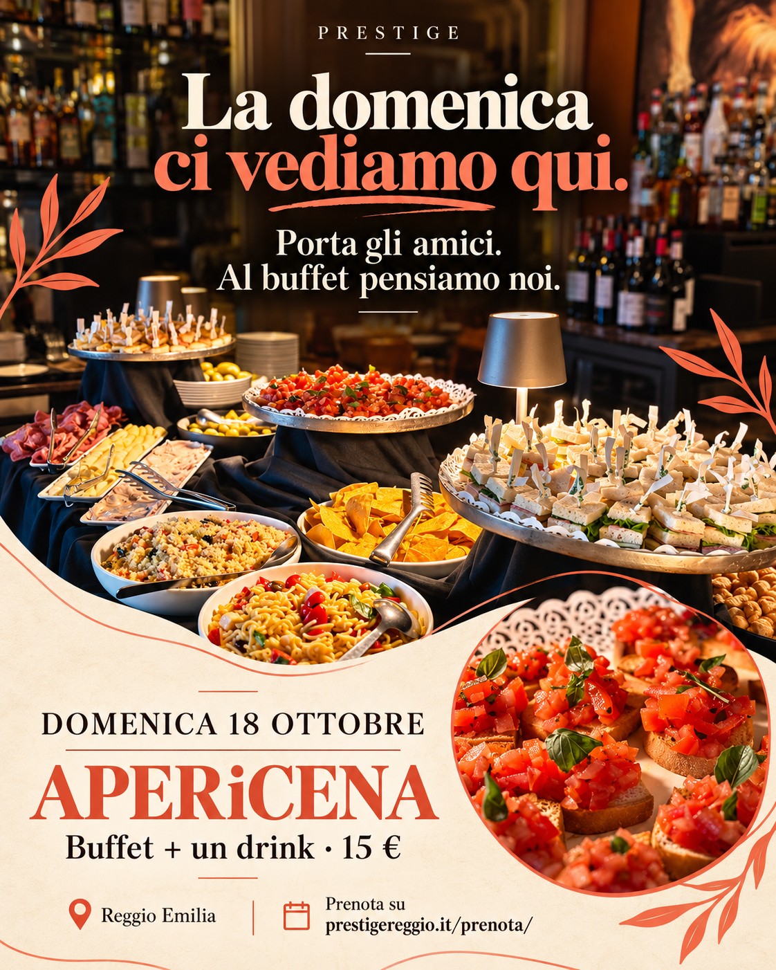 Apericena al Prestige: buffet e drink a 15 €