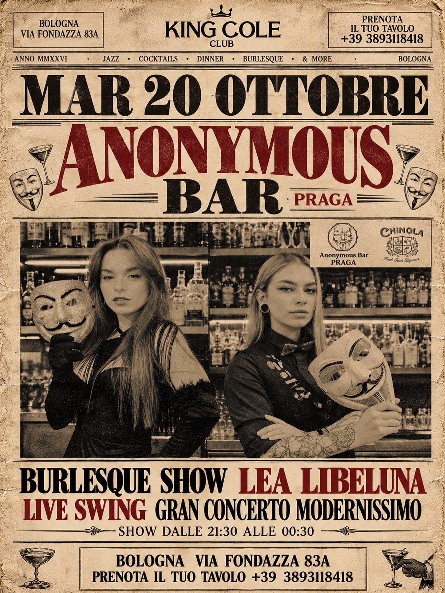 Anonymous Bar Praga guest bartenders e live swing al King Cole Club